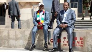 Caption President Mmangahwa shares a lighter moment with King Mswatti 11 of Eswatini during their tour of the New Parliament building in Hampden recently.